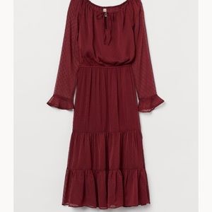 Maroon Chiffon Tier Flowy Maxi Dress